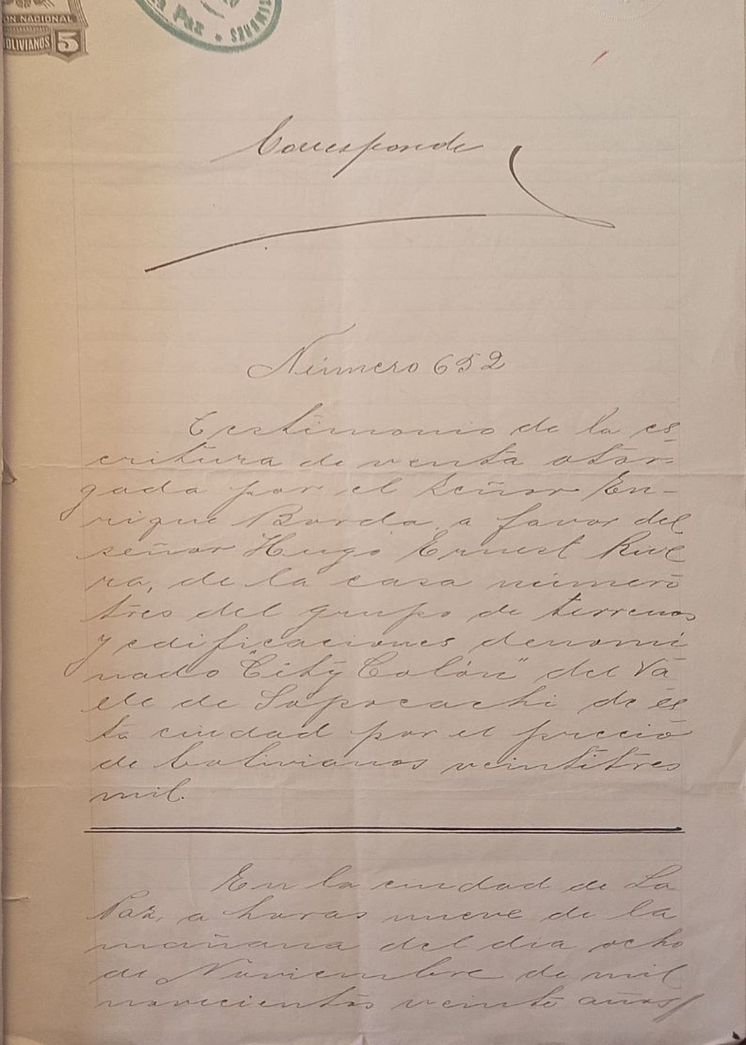 Página 1 de la escritura pública del 16 de diciembre de 1920.